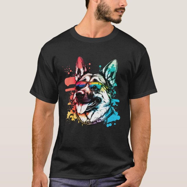 Colorful German Shepherd Dog Pop Dad Dog T-Shirt (Front)