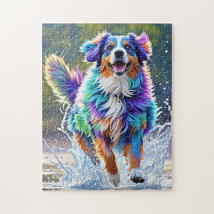 Colorful giant happy playful funny dog, splash jigsaw puzzle