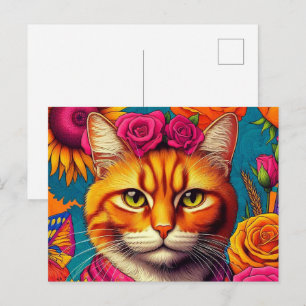 Colorful ginger cat postcard! postcard