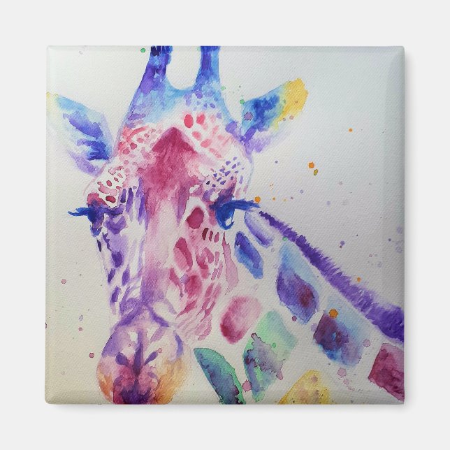 Colorful Giraffe Animal Watercolour Art Design Magnet (Front)