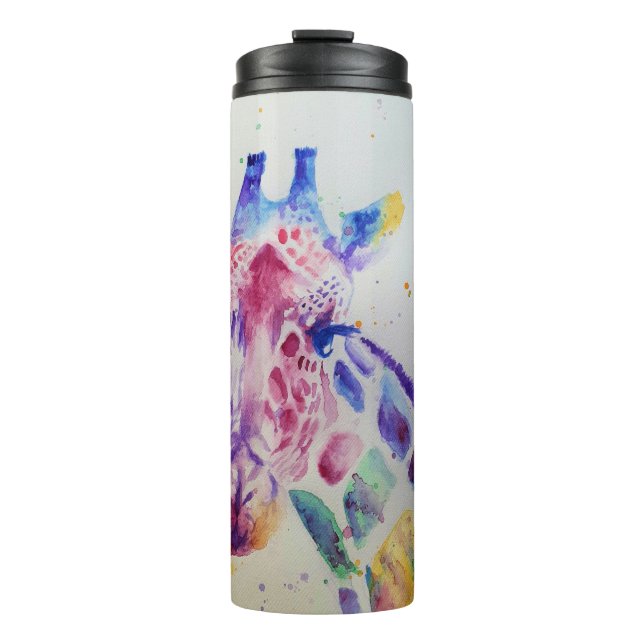 Colorful Giraffe Animal Watercolour Art Design Thermal Tumbler (Front)