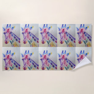 Colorful Giraffe Animal Watercolour Beach Towel