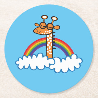 Colorful Giraffe. Giraffe. Rainbow, rainbow Round Paper Coaster