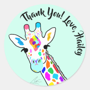 Colorful Giraffe Modern Art Mint Classic Round Sticker