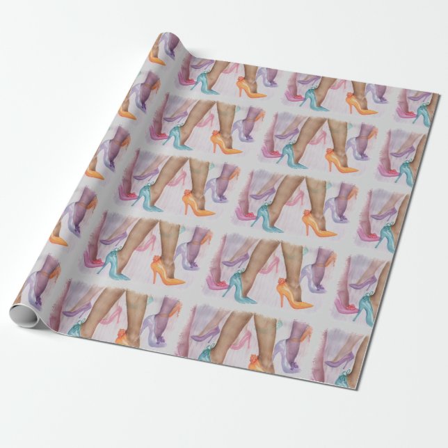 COLORFUL GIRL HI HEELS WRAPPING PAPER (Unrolled)