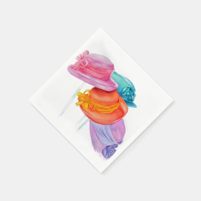 COLORFUL GIRLS HATS PAPER NAPKINS (Corner)