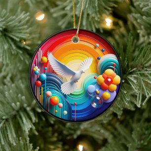 Colorful Glass Abstract Dove Rainbow Garden Ceramic Tree Decoration