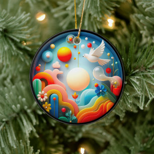 Colorful Glass Abstract Dove Rainbow Garden Ceramic Tree Decoration