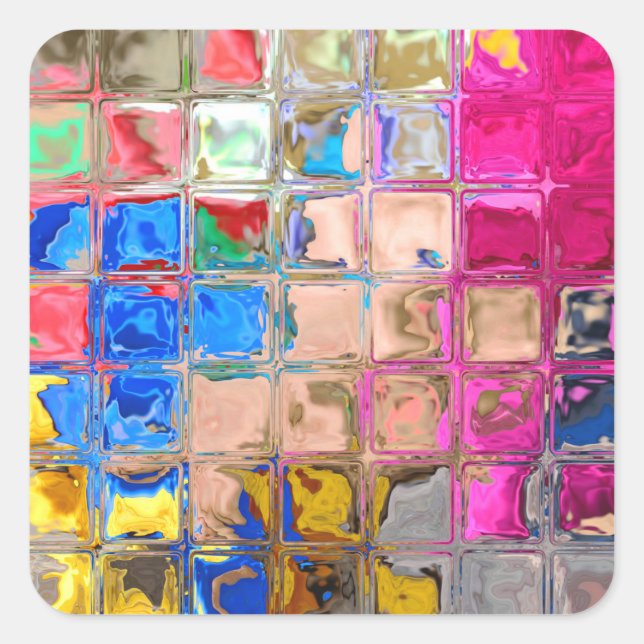 Colorful glass blocks texture square sticker (Front)
