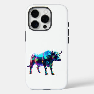Colorful Glass Bull Digital Art – Vibrant Neon 3D  iPhone 16 Pro Case