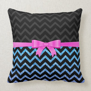 Colorful Glitter Black Zigzag Chevron Pattern Cushion