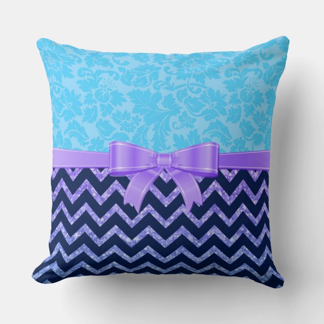 Colorful Glitter Blue Chevron Blue Damasks Cushion (Front)