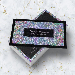 Colorful Glitter & Sparkles Black Frame Business Card