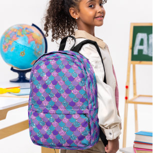 Colorful glittery mermaid scales pattern printed backpack
