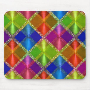 Colorful Glittery Plaid Pattern Mouse Mat