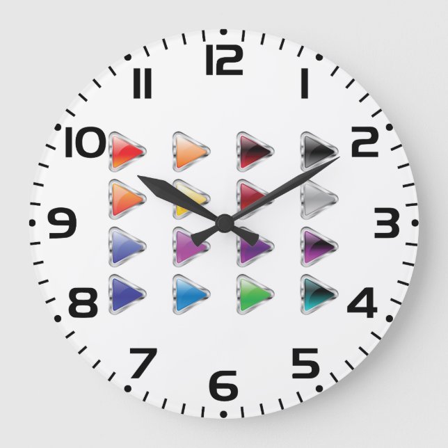 Colorful Glossy Metal Play Buttons Large Clock (Front)