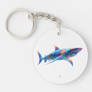 Colorful Glowing Shark Art – Neon Ocean Animal Key Ring