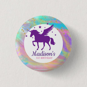 Colorful Gold Speckled Purple Unicorn Birthday 3 Cm Round Badge