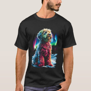 Colorful Goldendoodle Dog Aurora Borealis Winter F T-Shirt