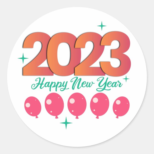 Colorful Gradient 2023 Happy New Year Classic Round Sticker (Front)
