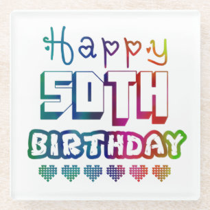 colorful gradient Happy 50th birthday Glass Coaster