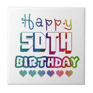 colorful gradient Happy 50th birthday Tile