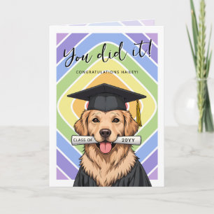 Colorful Graduation Cute Golden Retriever Photo Card