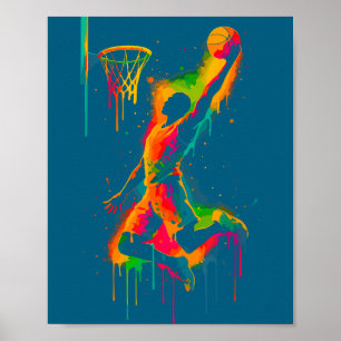 Colorful Graffiti Basketball Player Slam Artwork Poster