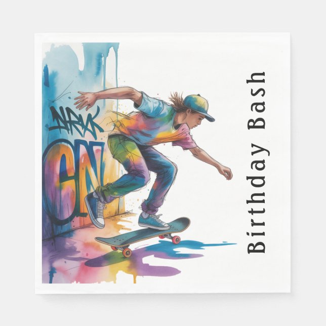 Colorful Graffiti Boy Birthday Bash Napkin (Front)