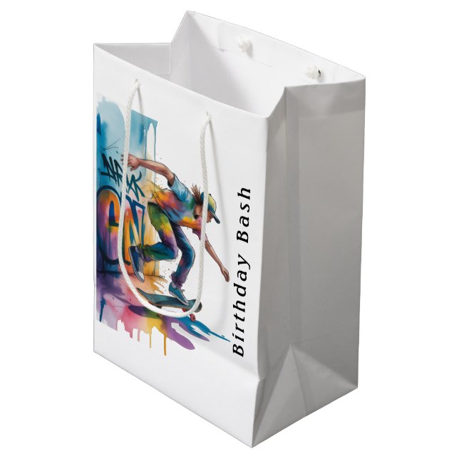 Colorful Graffiti Skateboarder Birthday Bash  Medium Gift Bag (Front Angled)