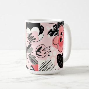 Colorful Gray Splashy Oversized Abstract Floral Coffee Mug