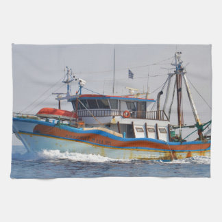 Colorful Greek Fishing Boat Tea Towel