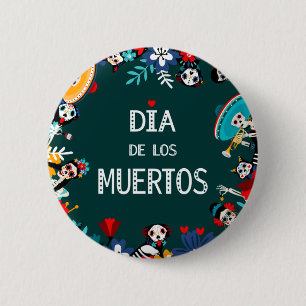 Colorful Green Dia de los Muertos Circle of Life 6 Cm Round Badge