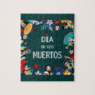 Colorful Green Dia de los Muertos Circle of Life Jigsaw Puzzle