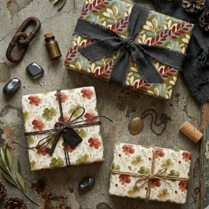 Colorful Green Red Floral Bloom Watercolor TMF26 Wrapping Paper Sheet