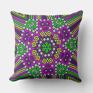Colorful Green Yellow Purple Mandala Throw Pillow