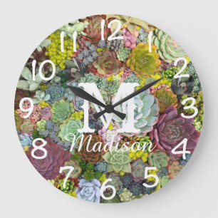 Colorful Greenery Succulents Large Clock