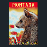Colorful Grizzly Bear Pop Art Montana Travel Poster<br><div class="desc">This is a modern digital pop art style creative wildlife portrait of a grizzly bear on a colorful background with shades of red, orange, blue and yellow. I added a typography element at the top with the word: Montana in a distressed yellow all caps font to give it a travel...</div>