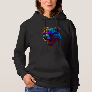 Colorful grizzly bear wearing glasses graphic hoodie