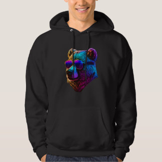 Colorful grizzly bear wearing glasses graphic hoodie