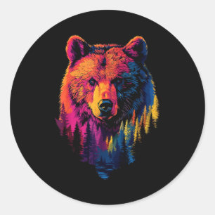 Colorful Grizzly Classic Round Sticker