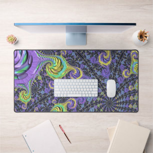 Colorful Groovy Boho Hippie Funky Abstract Fractal Desk Mat