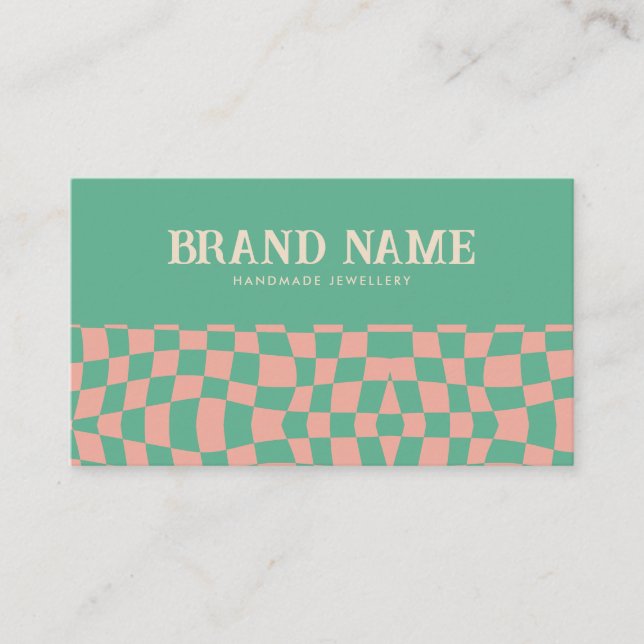 Colorful Groovy Checkerboard Retro Bold Fun Business Card (Front)