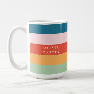 Colorful Groovy Retro Horizontal Stripe Name Coffee Mug