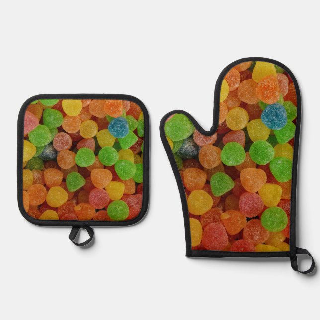 Colorful Gumdrops Candy Oven Mitt & Pot Holder Set (Front)