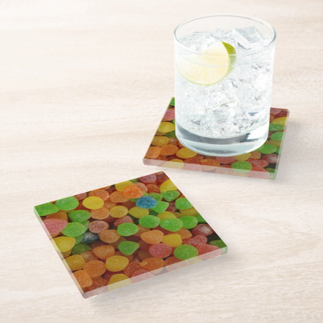 Colorful Gumdrops Candy Quirky Glass Coaster (Angled)