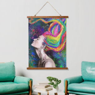 Colorful Hair Woman Hanging Tapestry - Painting