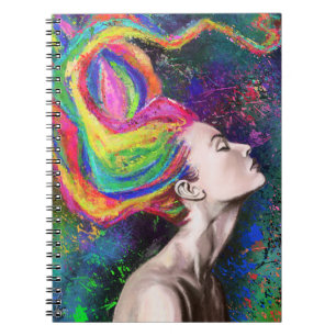Colorful Hair Woman Notebook - Painting Art