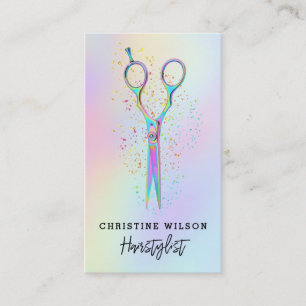 colorful hairdresser scissors faux glitter business card