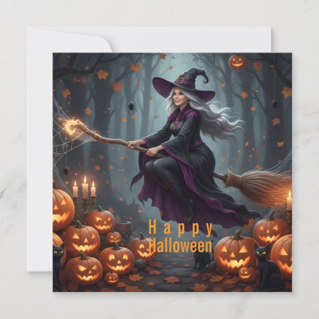 Colorful Halloween Family Magic Holiday Card (Front)